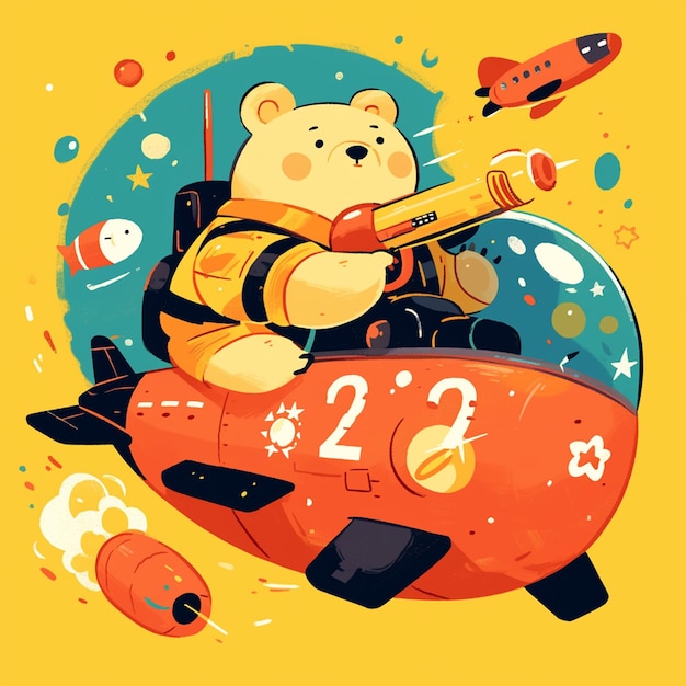 Vector a bear in a submarine cartoon style