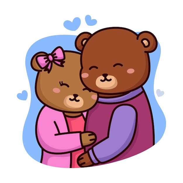 Bear sweet couple with hearts