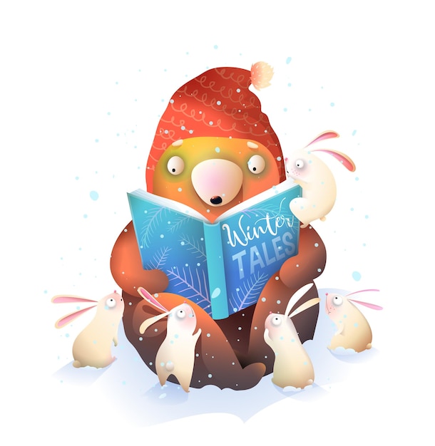 Bear teacher leesboek voor konijnen in de winter