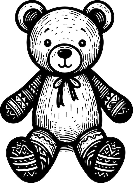 Bear toy black outline vector illustration