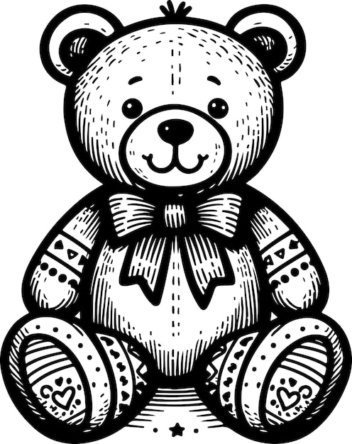 Bear toy black outline vector illustration