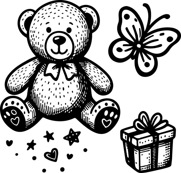 Vector bear toy black outline vector illustration