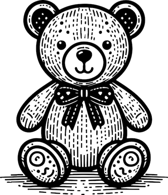 Bear toy black outline vector illustration