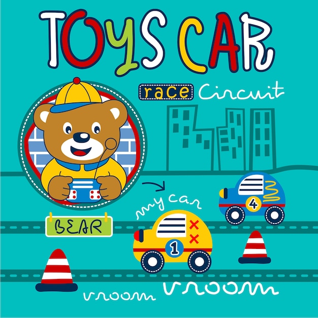 bear and toys car funny animal cartoon