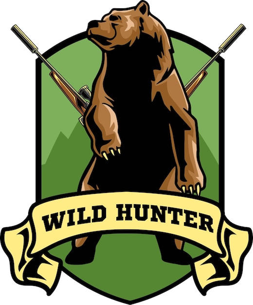 Bear vector illustration with adventure badge logo