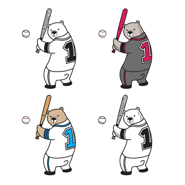 Icona dell'illustrazione del fumetto di baseball dell'orso polare di vettore dell'orso