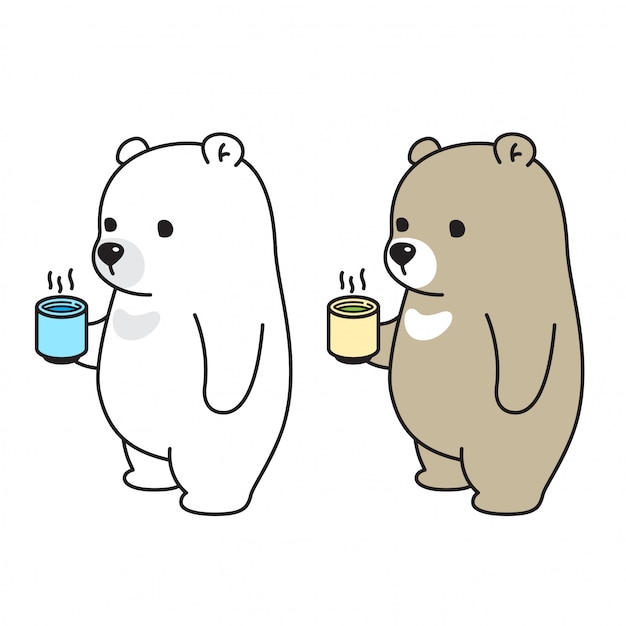 Bear vector polar bear drink tea coffee water