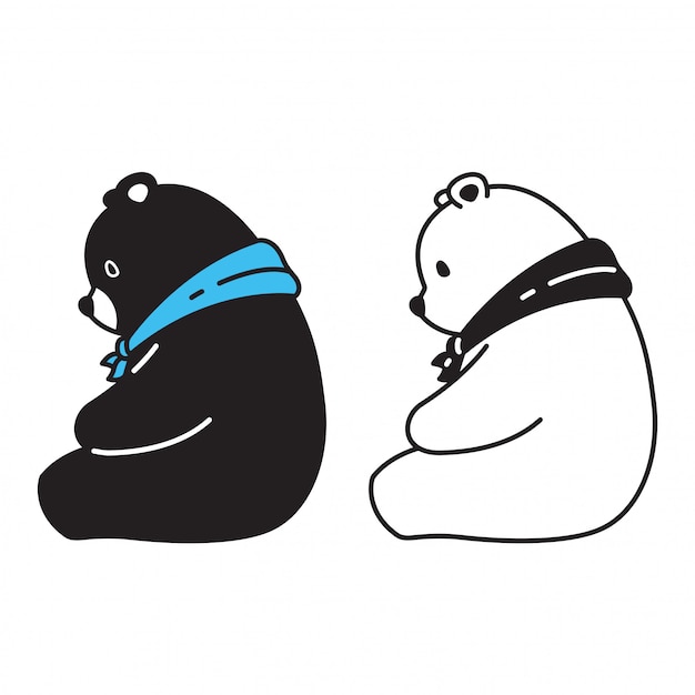 Bear vector polar bear scarf sitting cartoon character