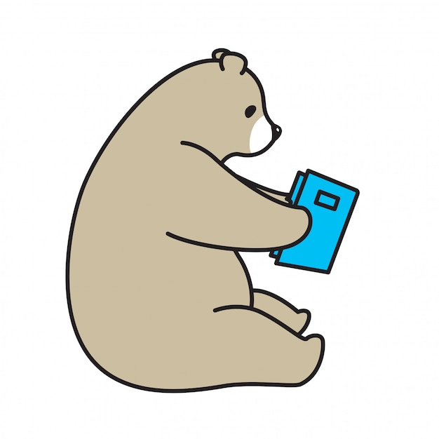 Bear vector polar read book cartoon illustration