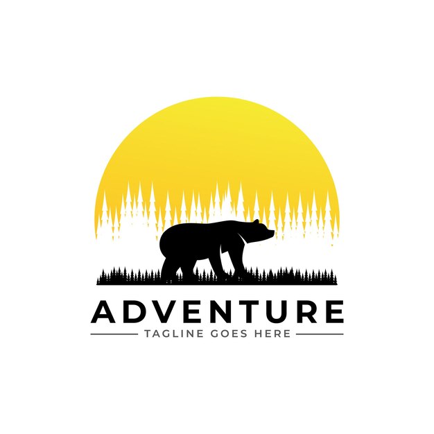 Bear vintage logo silhouette outdoor illustration design