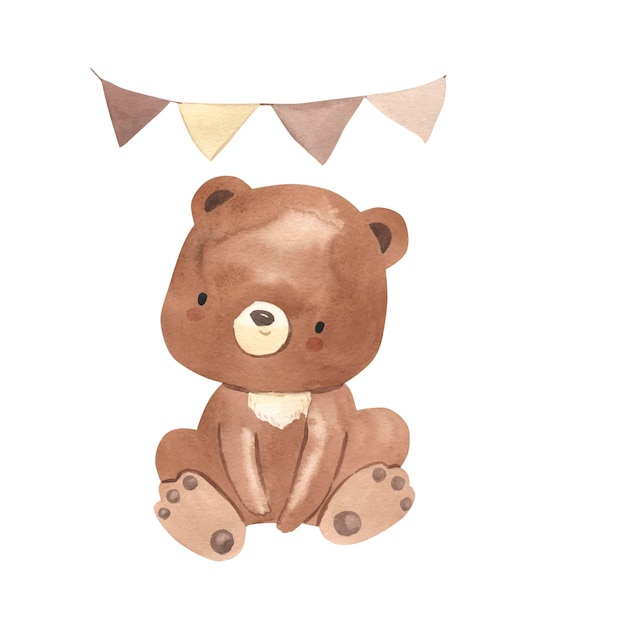 Vector bear watercolor illustration for kids