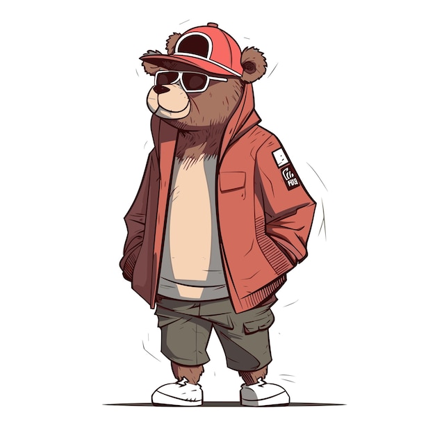 Вектор Медведь в красной куртке и шляпе в стиле иллюстрации