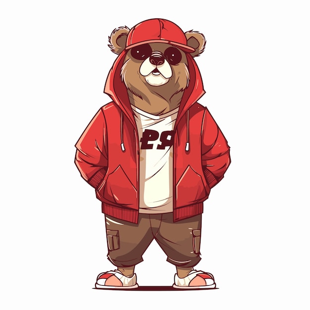 Orso che indossa giacca rossa e stile illustrazione cappello