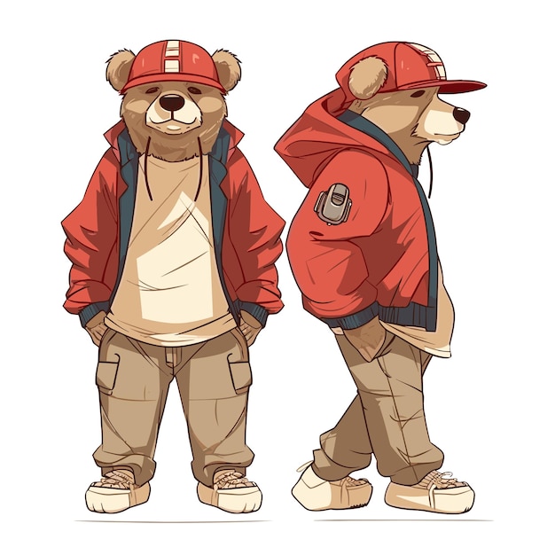 bear wearing red jacket and hat illustration style