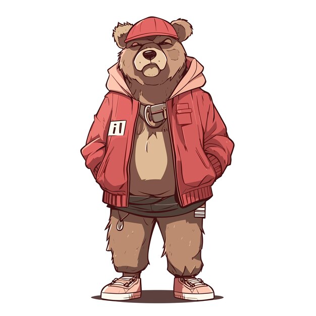 bear wearing red jacket and hat illustration style