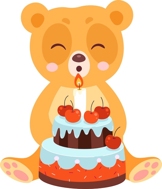 Vector bear with birthday cake