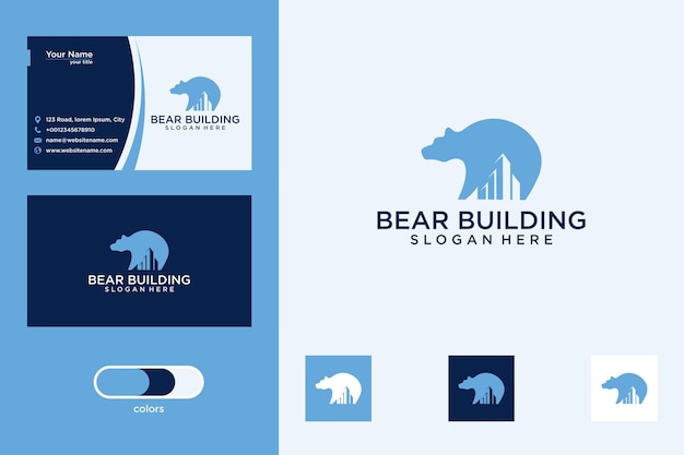 медведь со строительным логотипом и визитной карточкой