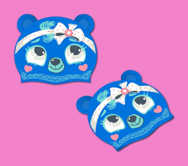 Vector bear with headband swimming caps