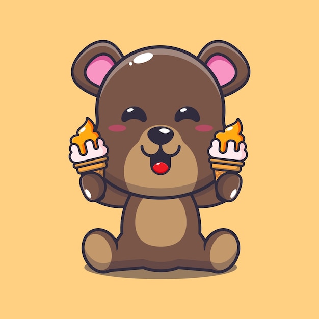 bear with ice cream cartoon vector illustration