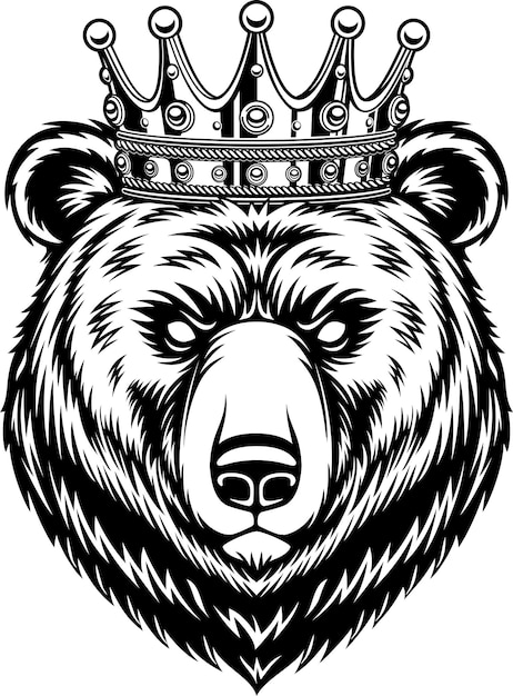 Bear with luxury crown black and white illustration