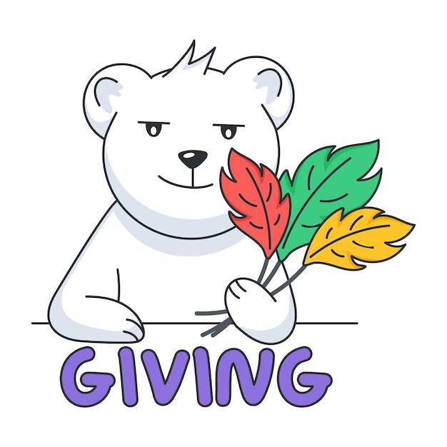 Bear with thanksgiving leaves flat sticker