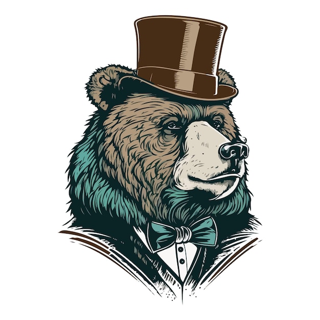 A bear with a top hat and a bow tie.