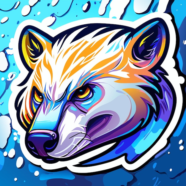 Bear wolf paint splash art mascot logo hand drawn flat stylish cartoon sticker icon concept isolated