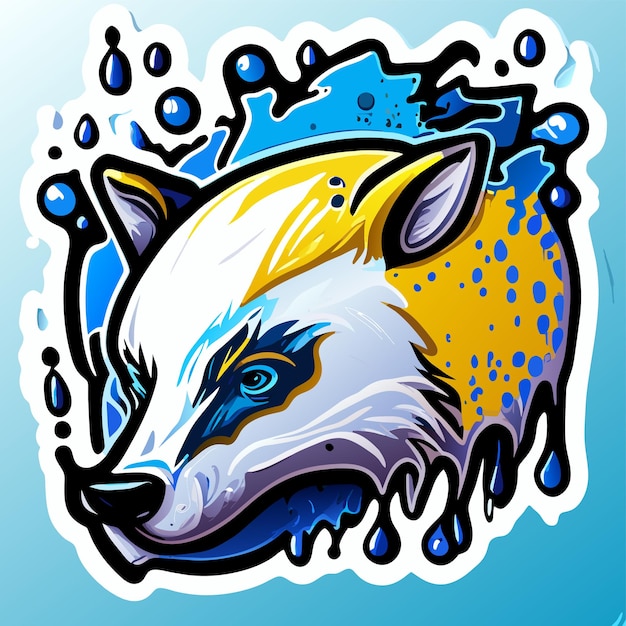 Vector bear wolf paint splash art mascot logo hand drawn flat stylish cartoon sticker icon concept isolated