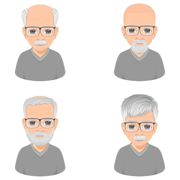 Beard en snor oude man portret set
