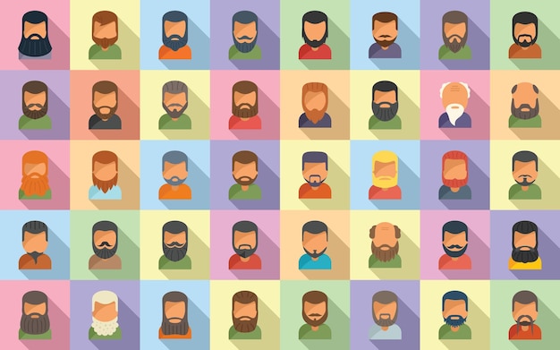 Beard icons set flat vector Old man