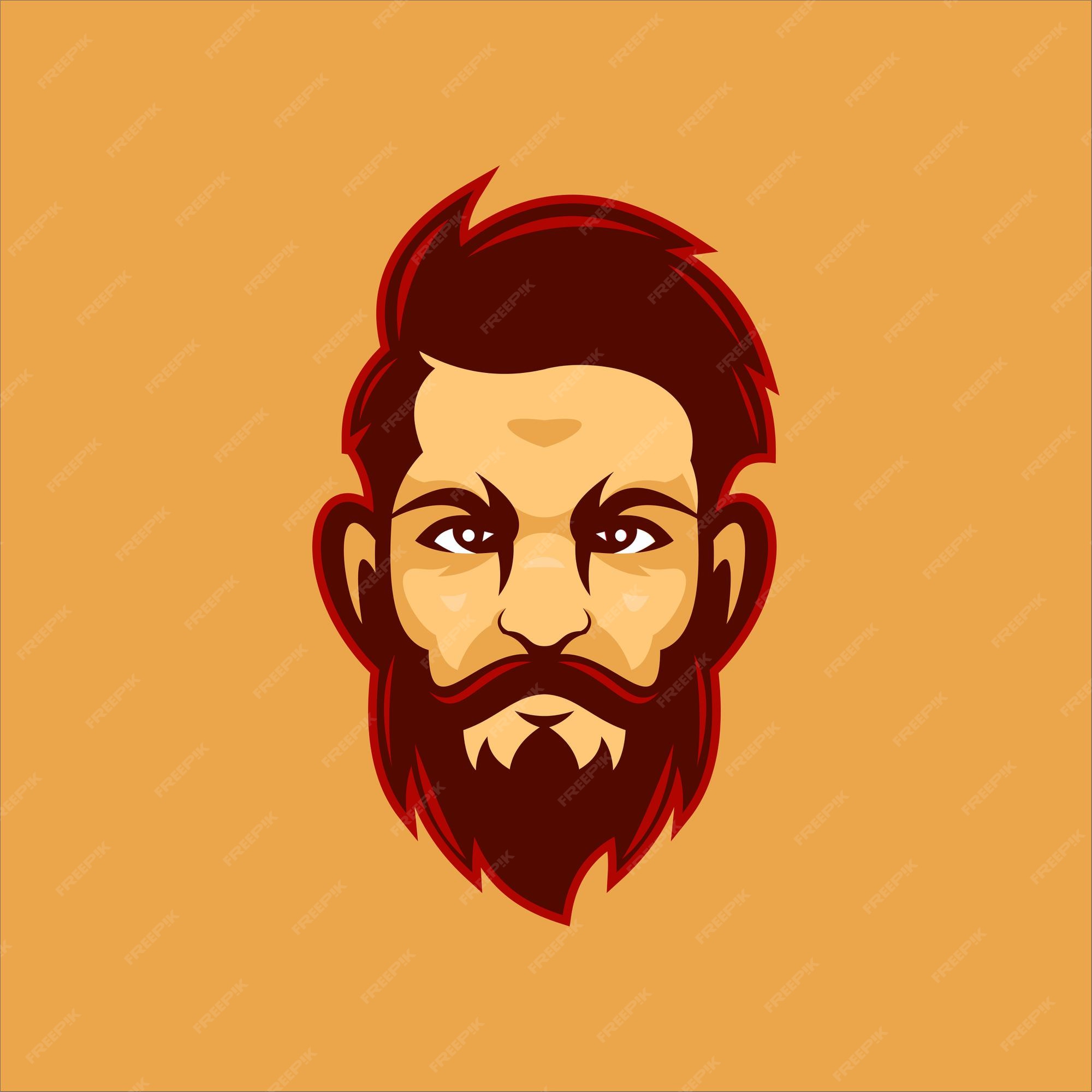 Premium Vector | Beard man head cartoon logo template illustration. esport  logo gaming premium vector