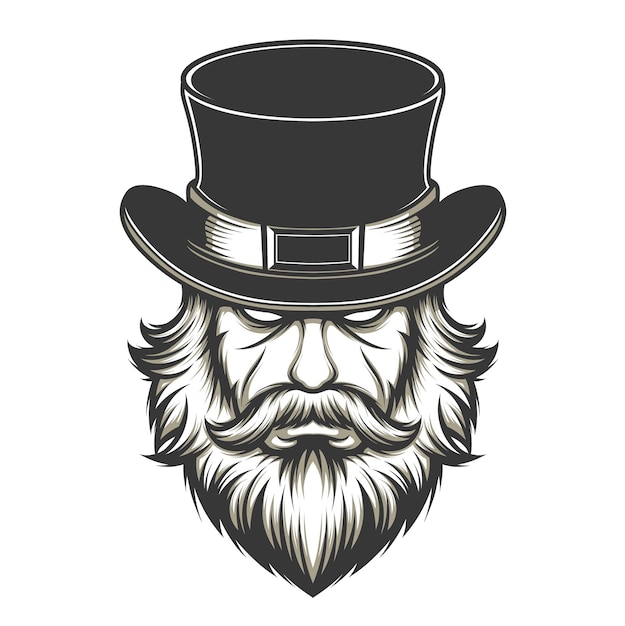 Бородатый мужчина с векторной иллюстрацией шляпы