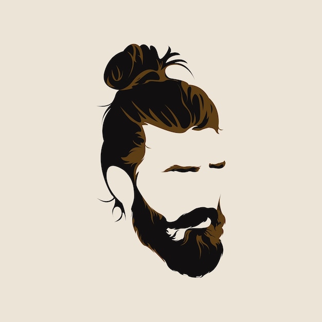 Beard and ponytail face premium vector illustration