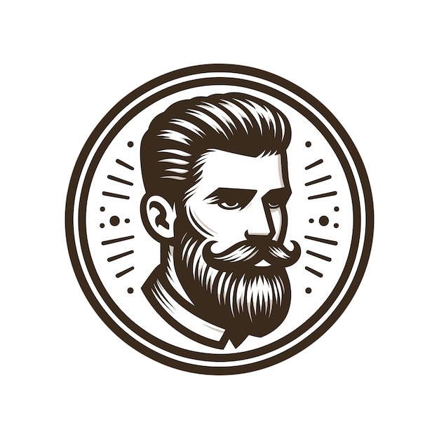 Vector bearded barber head logo in a stylish circle vector