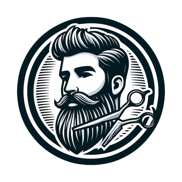 Vector bearded barber head logo in a stylish circle vector