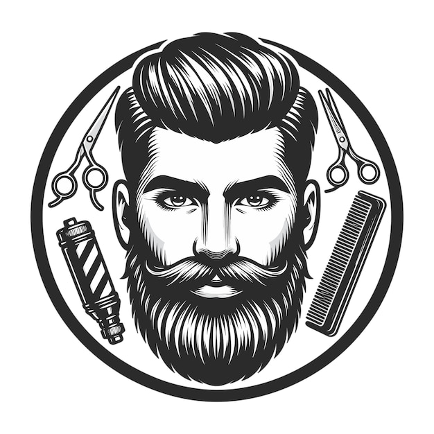 Vector bearded barber head logo in a stylish circle vector