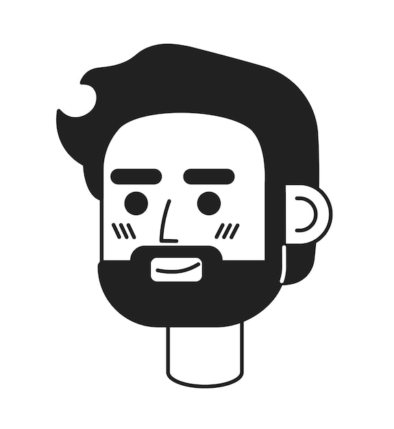 Bearded caucasian adult guy black and white 2D vector avatar illustration Confident smirk man european outline cartoon character face isolated Positive emotion flat user profile image portrait