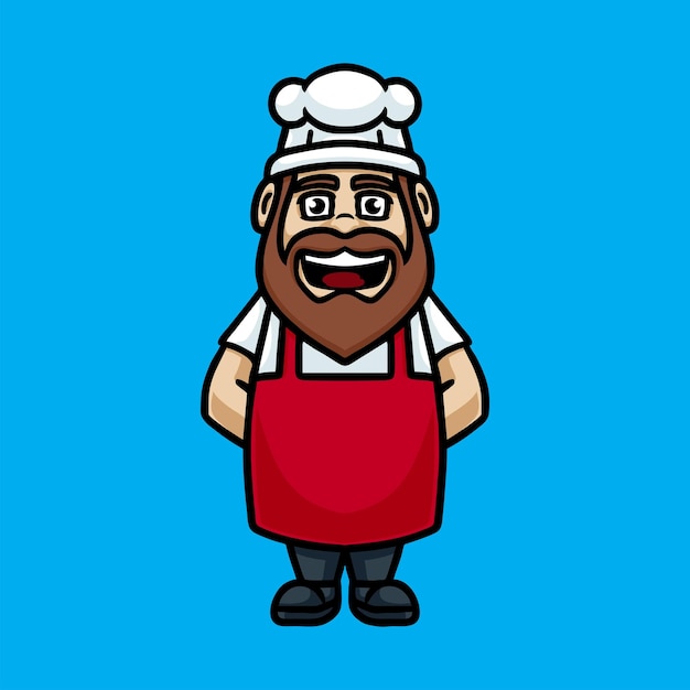 Vettore del logo dell'icona del fumetto dello chef barbuto