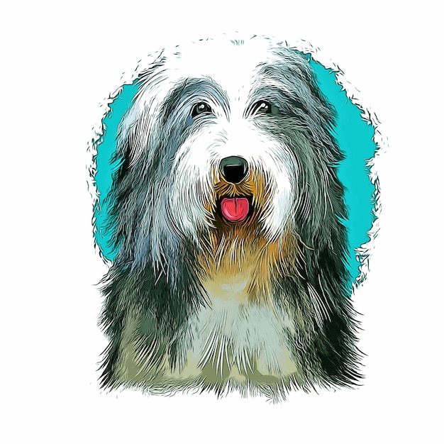 Vector bearded collie dog breed watercolor sketch hand drawn paint illustration