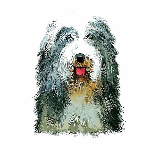 Bearded Collie Hondenras Aquarel Schets Hand Getekende Verf Illustratie