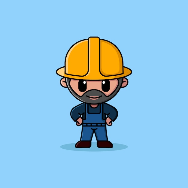 Vector bearded construction worker with helmet logo character mascot