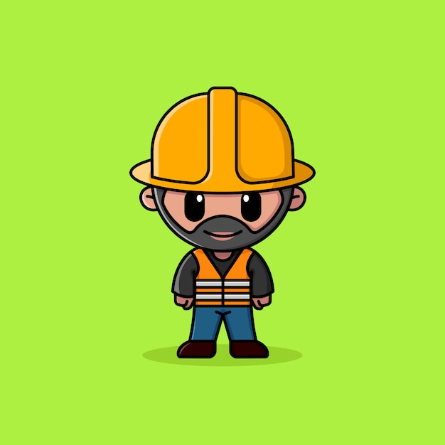 Bearded construction worker with safety vest logo character mascot