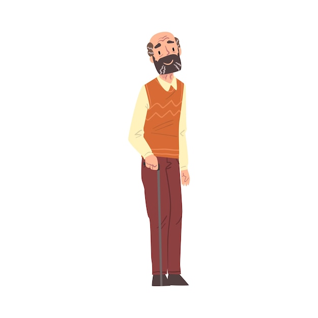 Vector bearded elderly man grandpa character cartoon style vector illustration on white background