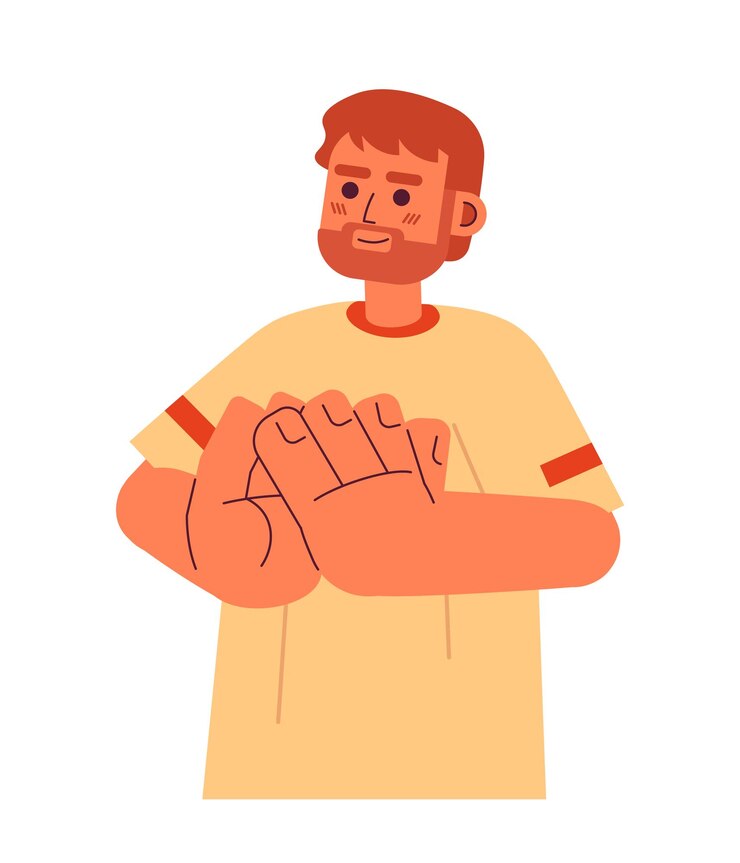 Vector bearded european man clapping semi flat color vector character positive emotions editable half body person on white simple cartoon spot illustration for web graphic design