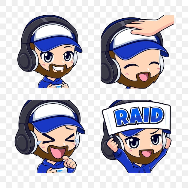 bearded gamer mascot logo sticker and badge set graphic for streamer