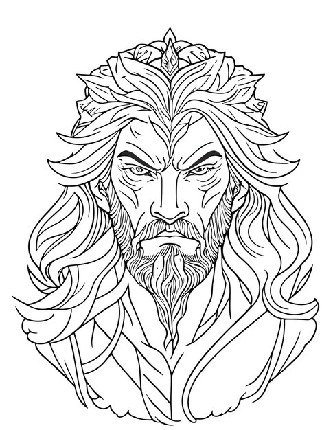 Vector bearded great elder king black and white illustration