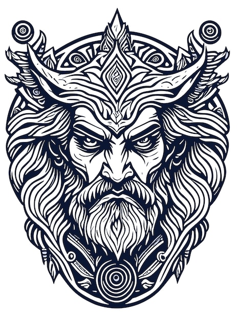 bearded great elder king black and white illustration