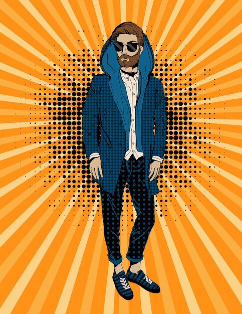 Ritratto di uomo hipster barbuto pop art