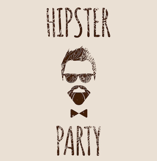 Bearded hipster silhouette with lettering - hipster party. fashion vector illustration eps 10 isolated on white background.