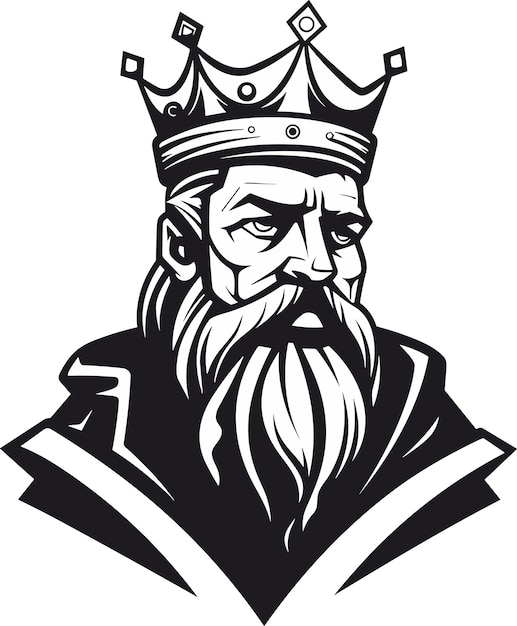 頭に王冠をかぶったひげを生やした王のロゴ ロイヤル キングのシンボル